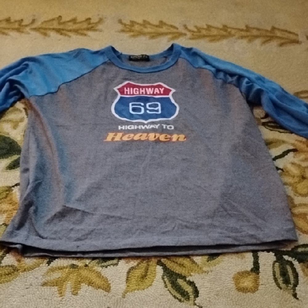 Men's Vintage XL Blue and Gray Highway 69 Graphic Shirt
